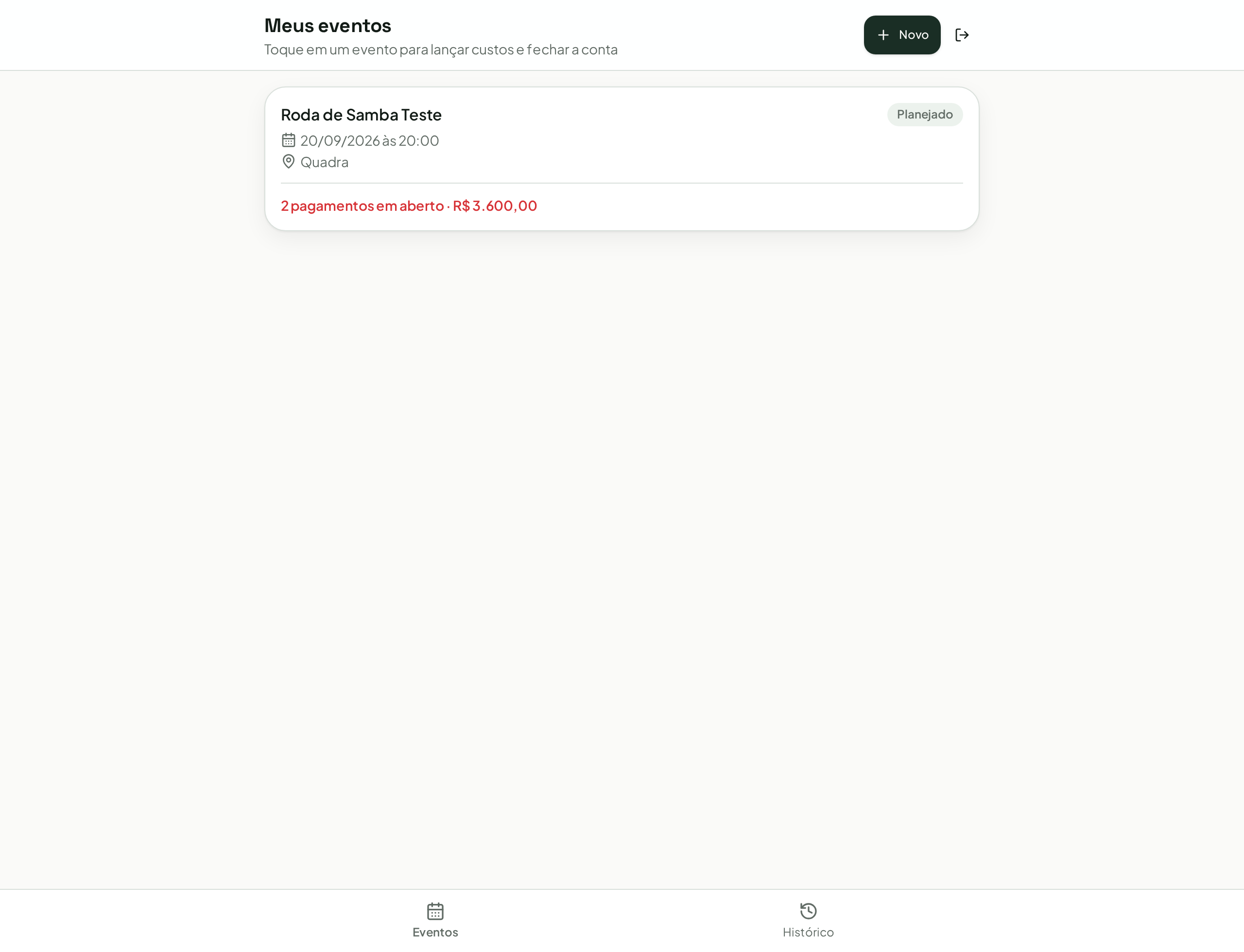 Painel geral com a lista de eventos do Borderô 7